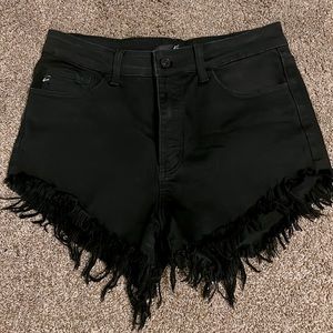 Black distressed denim shorts